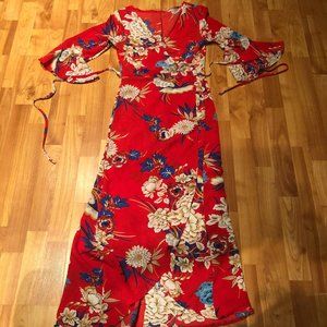 Red Floral Wrap Dress or Duster Size Small